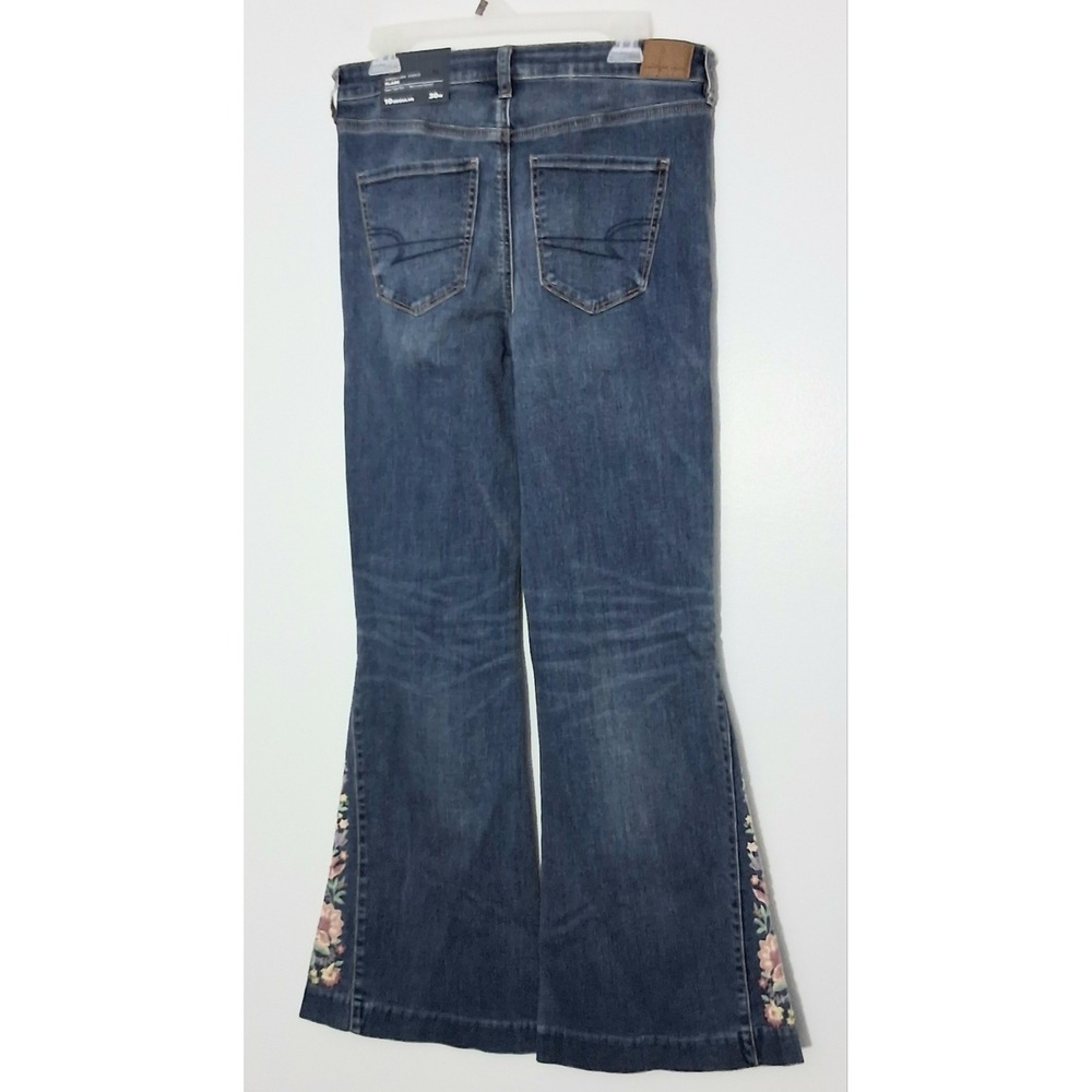 American Eagle Jeans Size 10 Super High-Waist Floral Embroidered Flare Y2K NEW - Picture 2 of 16